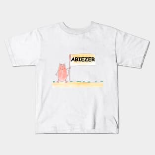 ABIEZER name. Personalized gift for birthday your friend. Cat character holding a banner Kids T-Shirt